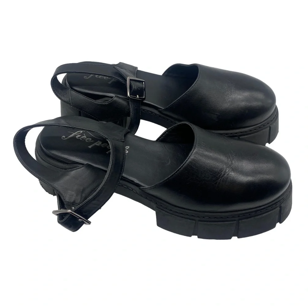 Free People Milan Mary Jane Black Leather Chunky Size 37.5 - Picture 4 of 7